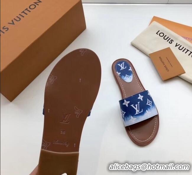 Imitation Louis Vuitton LV Escale Lock It Flat Mule Sandals LV0624 Blue 2020