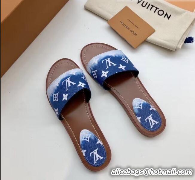 Imitation Louis Vuitton LV Escale Lock It Flat Mule Sandals LV0624 Blue 2020