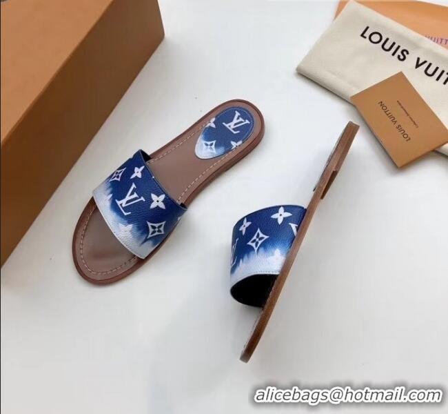 Imitation Louis Vuitton LV Escale Lock It Flat Mule Sandals LV0624 Blue 2020