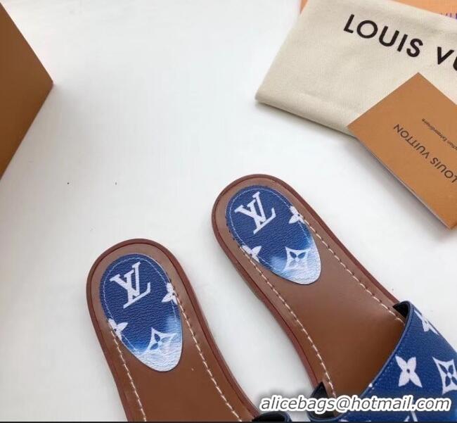 Imitation Louis Vuitton LV Escale Lock It Flat Mule Sandals LV0624 Blue 2020