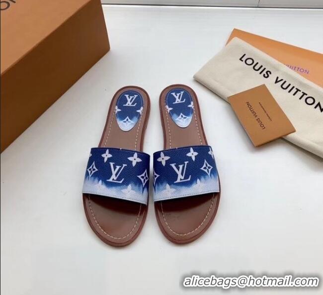 Imitation Louis Vuitton LV Escale Lock It Flat Mule Sandals LV0624 Blue 2020