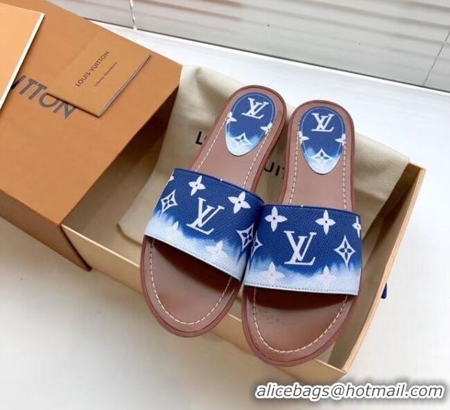 Imitation Louis Vuitton LV Escale Lock It Flat Mule Sandals LV0624 Blue 2020