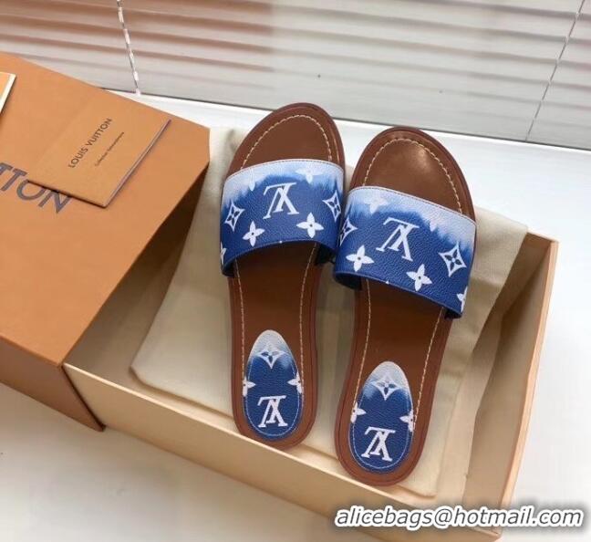 Imitation Louis Vuitton LV Escale Lock It Flat Mule Sandals LV0624 Blue 2020