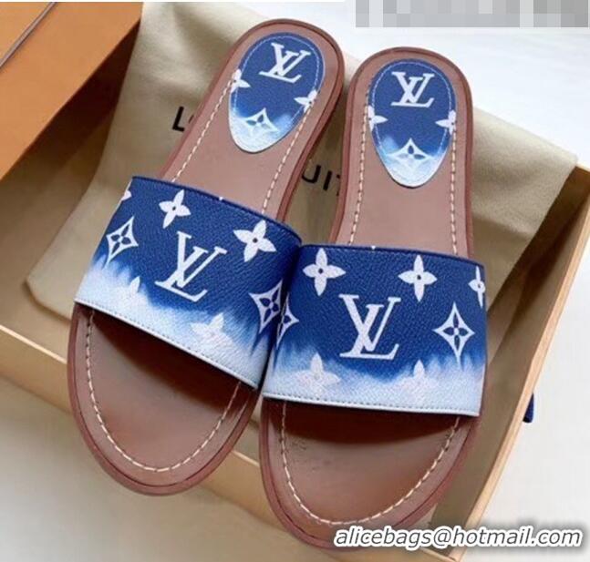 Imitation Louis Vuitton LV Escale Lock It Flat Mule Sandals LV0624 Blue 2020