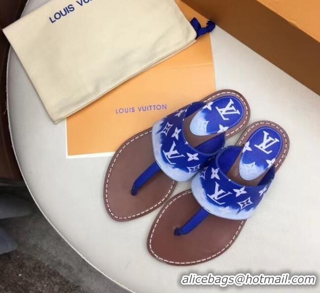 Buy Cheap Louis Vuitton LV Escale Palma Flat Thong Sandals LV0629 Blue 2020