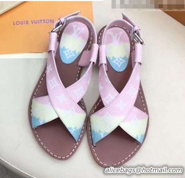 Inexpensive Louis Vuitton LV Escale Palma Flat Sandal LV0630 Pink 2020