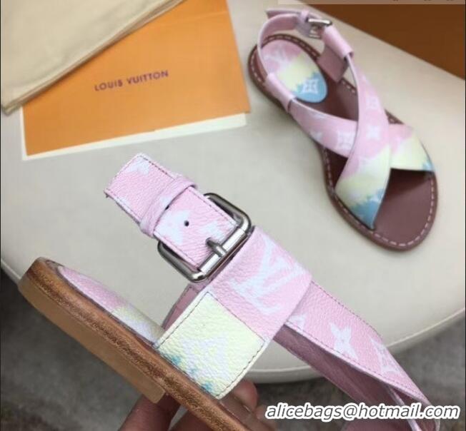 Inexpensive Louis Vuitton LV Escale Palma Flat Sandal LV0630 Pink 2020