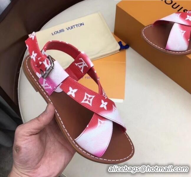 Cheapest Louis Vuitton LV Escale Palma Flat Sandal LV0631 Red 2020