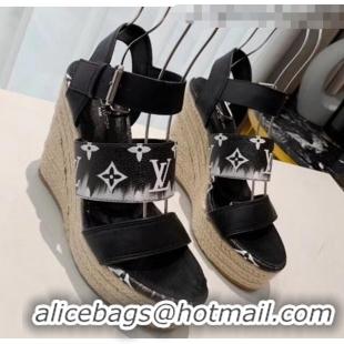 New Style Louis Vuitton LV Escale Starboard Wedge Sandal 1A7U48 Black 2020