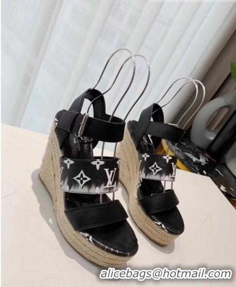 New Style Louis Vuitton LV Escale Starboard Wedge Sandal 1A7U48 Black 2020