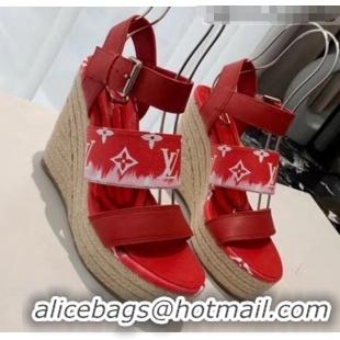 Imitation Louis Vuitton LV Escale Starboard Wedge Sandal 1A7U48 Red 2020