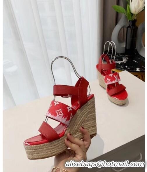 Imitation Louis Vuitton LV Escale Starboard Wedge Sandal 1A7U48 Red 2020