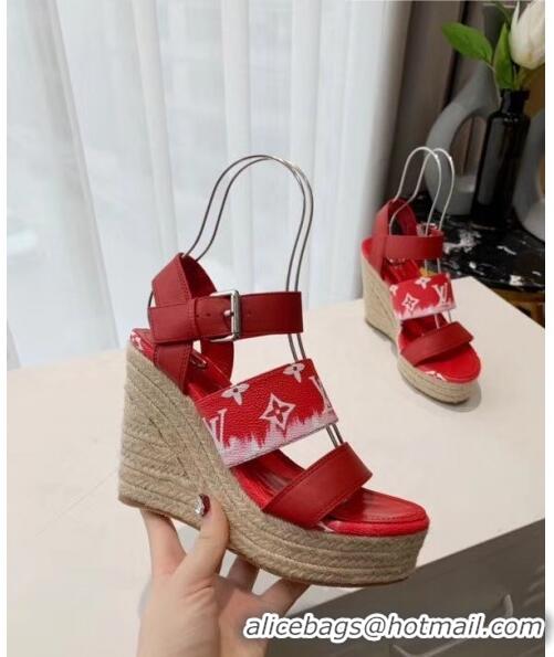 Imitation Louis Vuitton LV Escale Starboard Wedge Sandal 1A7U48 Red 2020