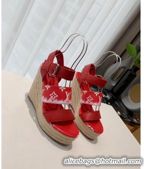 Imitation Louis Vuitton LV Escale Starboard Wedge Sandal 1A7U48 Red 2020