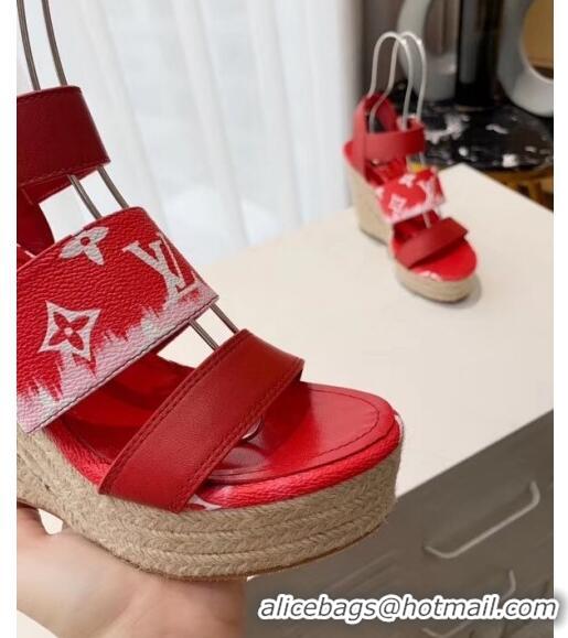 Imitation Louis Vuitton LV Escale Starboard Wedge Sandal 1A7U48 Red 2020