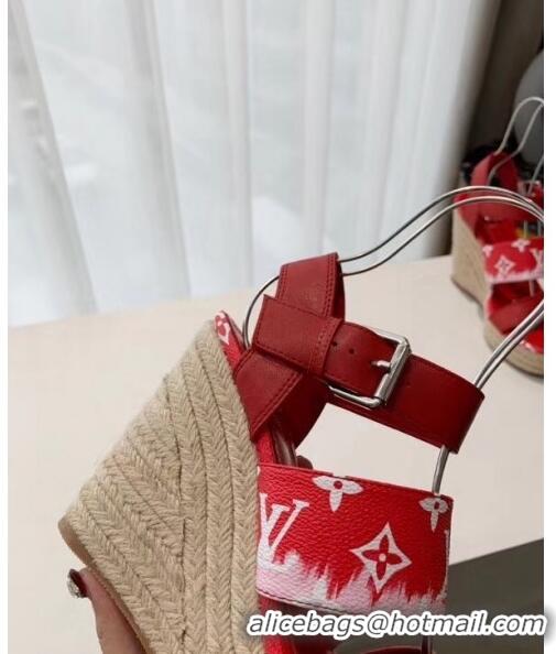 Imitation Louis Vuitton LV Escale Starboard Wedge Sandal 1A7U48 Red 2020