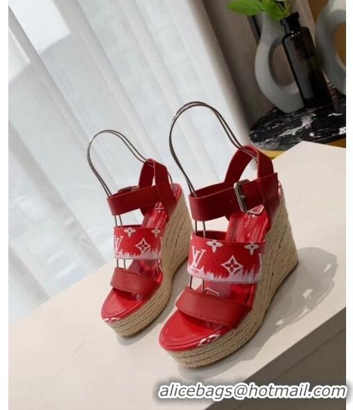 Imitation Louis Vuitton LV Escale Starboard Wedge Sandal 1A7U48 Red 2020