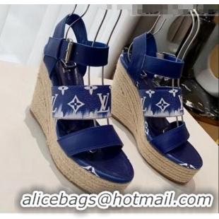 High Quality Louis Vuitton LV Escale Starboard Wedge Sandal 1A7U48 Blue 2020