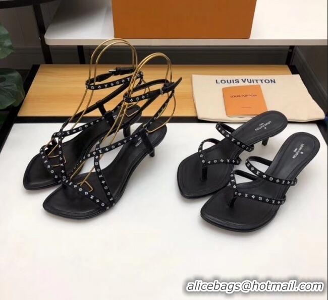 Classic Louis Vuitton Satin and Calfskin Citizen Sandal LV0646 Black 2020