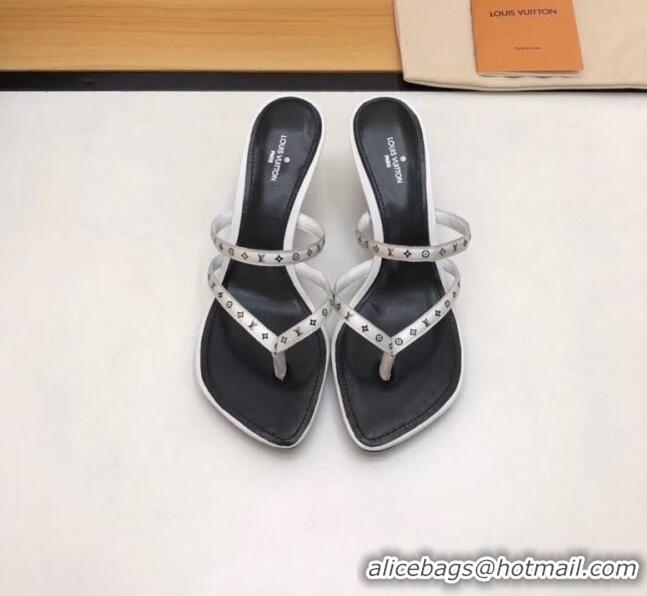 Discount Louis Vuitton Satin and Calfskin Citizen Thong Sandal LV0649 White 2020