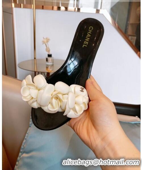 Buy Inexpensive Chanel TPU Camellia Slipper Sandals CC1303 Black/Beige 2020