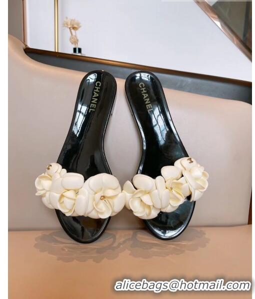 Buy Inexpensive Chanel TPU Camellia Slipper Sandals CC1303 Black/Beige 2020