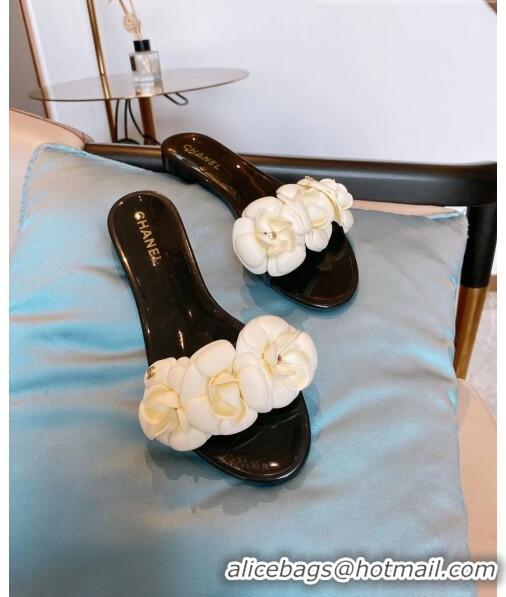 Buy Inexpensive Chanel TPU Camellia Slipper Sandals CC1303 Black/Beige 2020