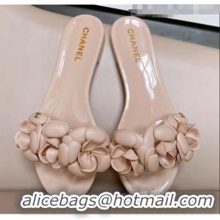 Good Quality Chanel TPU Camellia Slipper Sandals CC1303 Nude 2020