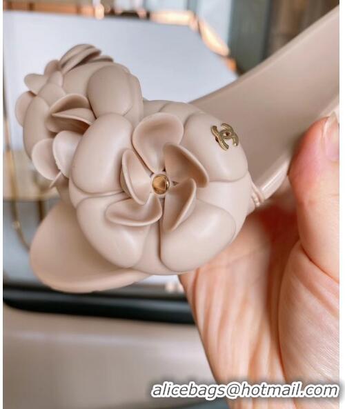 Good Quality Chanel TPU Camellia Slipper Sandals CC1303 Nude 2020