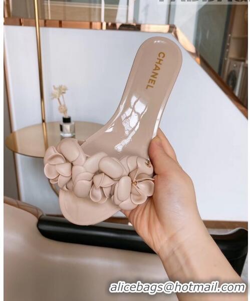 Good Quality Chanel TPU Camellia Slipper Sandals CC1303 Nude 2020