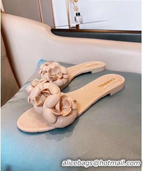 Good Quality Chanel TPU Camellia Slipper Sandals CC1303 Nude 2020