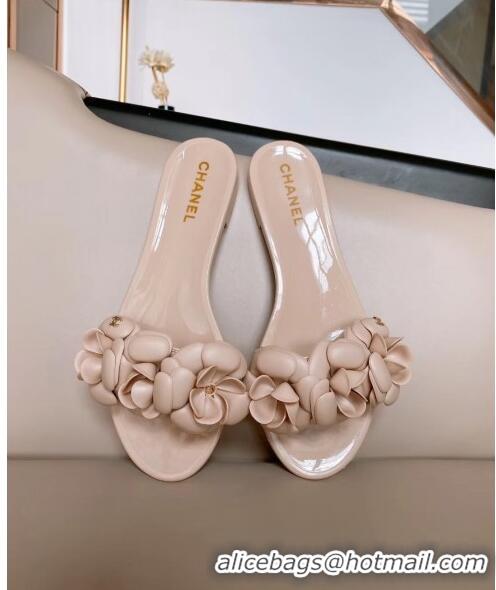 Good Quality Chanel TPU Camellia Slipper Sandals CC1303 Nude 2020