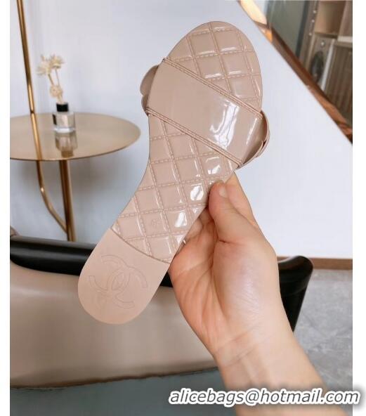 Good Quality Chanel TPU Camellia Slipper Sandals CC1303 Nude 2020