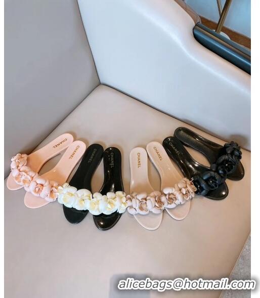 Good Quality Chanel TPU Camellia Slipper Sandals CC1303 Nude 2020