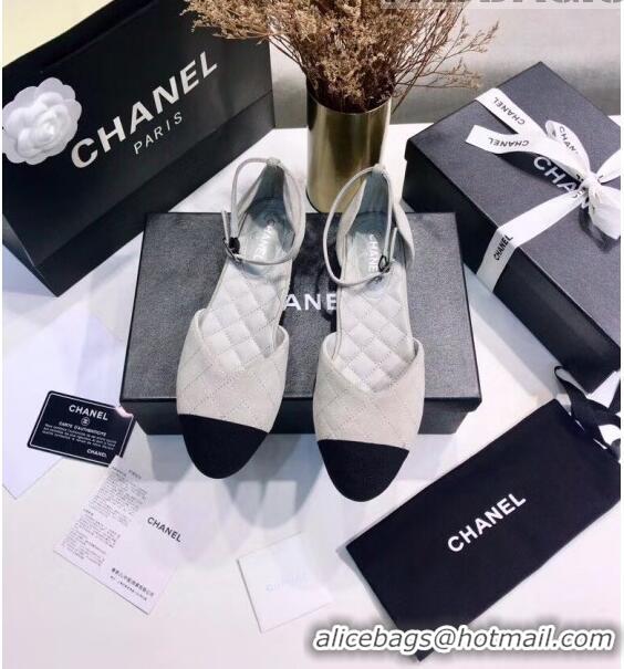 Reasonable Price Chanel Mary Janes Ballerina G36048 in Suede Calfskin & Grosgrain Light Grey 2020