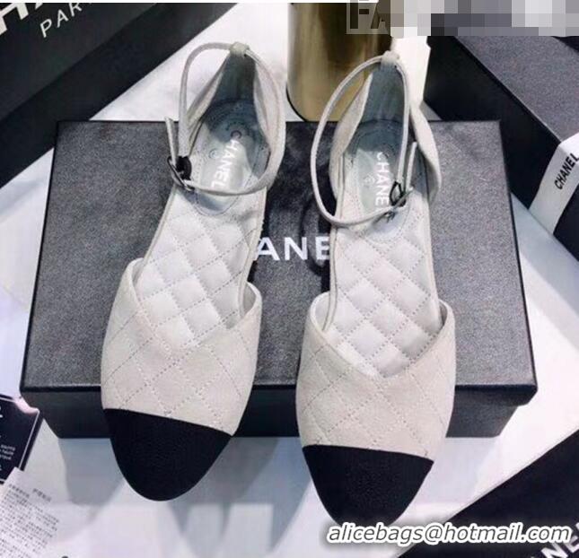 Reasonable Price Chanel Mary Janes Ballerina G36048 in Suede Calfskin & Grosgrain Light Grey 2020