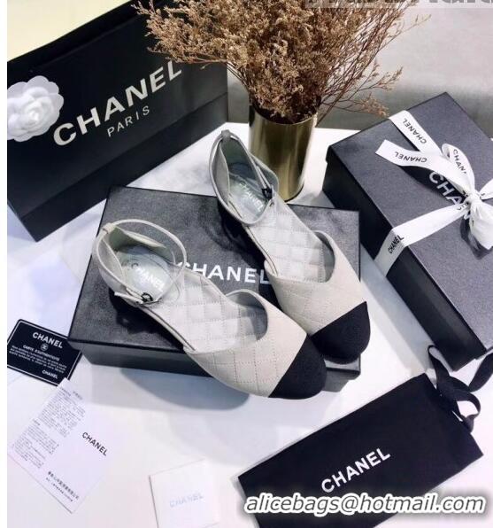 Reasonable Price Chanel Mary Janes Ballerina G36048 in Suede Calfskin & Grosgrain Light Grey 2020