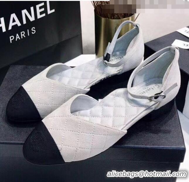 Reasonable Price Chanel Mary Janes Ballerina G36048 in Suede Calfskin & Grosgrain Light Grey 2020