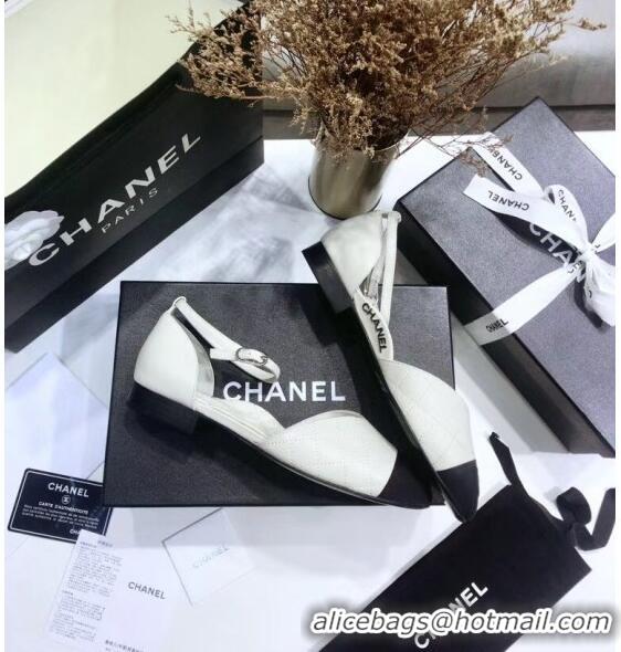 Free Shipping Chanel Mary Janes Ballerina in Calfskin & Grosgrain G36048 Off-White 2020