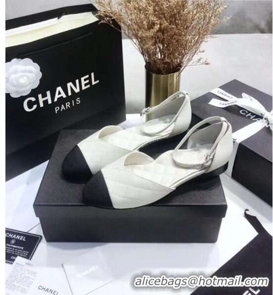 Free Shipping Chanel Mary Janes Ballerina in Calfskin & Grosgrain G36048 Off-White 2020