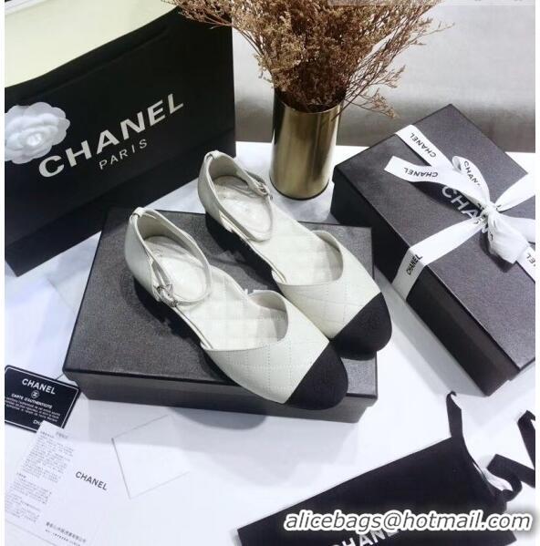 Free Shipping Chanel Mary Janes Ballerina in Calfskin & Grosgrain G36048 Off-White 2020