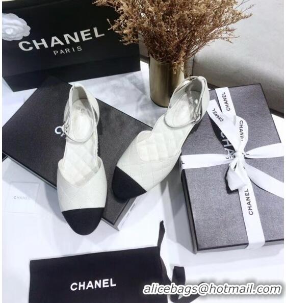 Free Shipping Chanel Mary Janes Ballerina in Calfskin & Grosgrain G36048 Off-White 2020