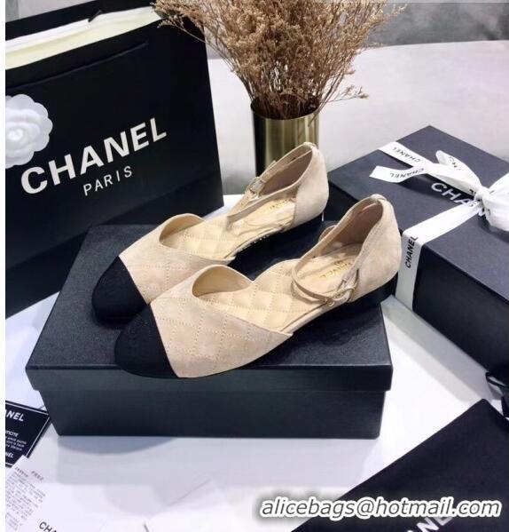 Cheap Chanel Mary Janes Ballerina in Suede Calfskin & Grosgrain G36048 Beige 2020