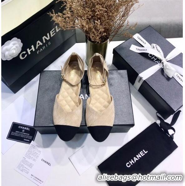 Cheap Chanel Mary Janes Ballerina in Suede Calfskin & Grosgrain G36048 Beige 2020