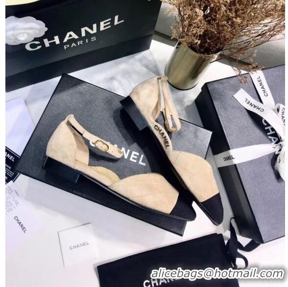 Cheap Chanel Mary Janes Ballerina in Suede Calfskin & Grosgrain G36048 Beige 2020