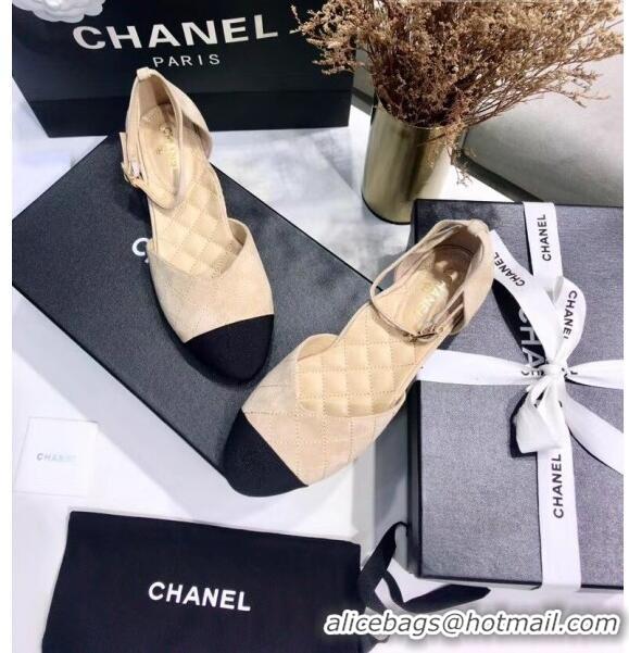 Cheap Chanel Mary Janes Ballerina in Suede Calfskin & Grosgrain G36048 Beige 2020