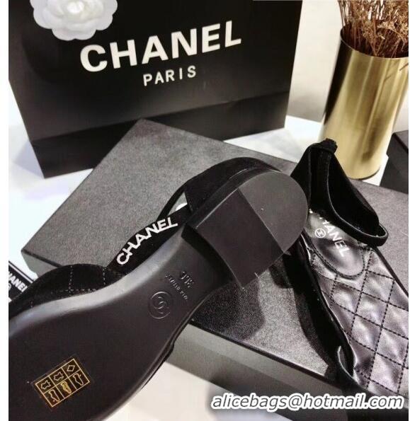 Classic Chanel Mary Janes Ballerina in Suede Calfskin & Grosgrain G36048 Black 2020