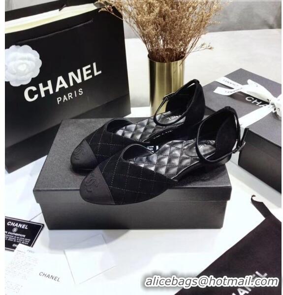 Classic Chanel Mary Janes Ballerina in Suede Calfskin & Grosgrain G36048 Black 2020