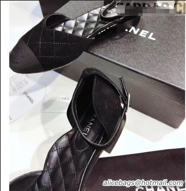 Classic Chanel Mary Janes Ballerina in Suede Calfskin & Grosgrain G36048 Black 2020