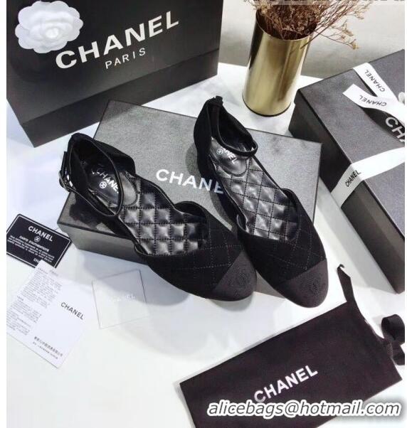 Classic Chanel Mary Janes Ballerina in Suede Calfskin & Grosgrain G36048 Black 2020